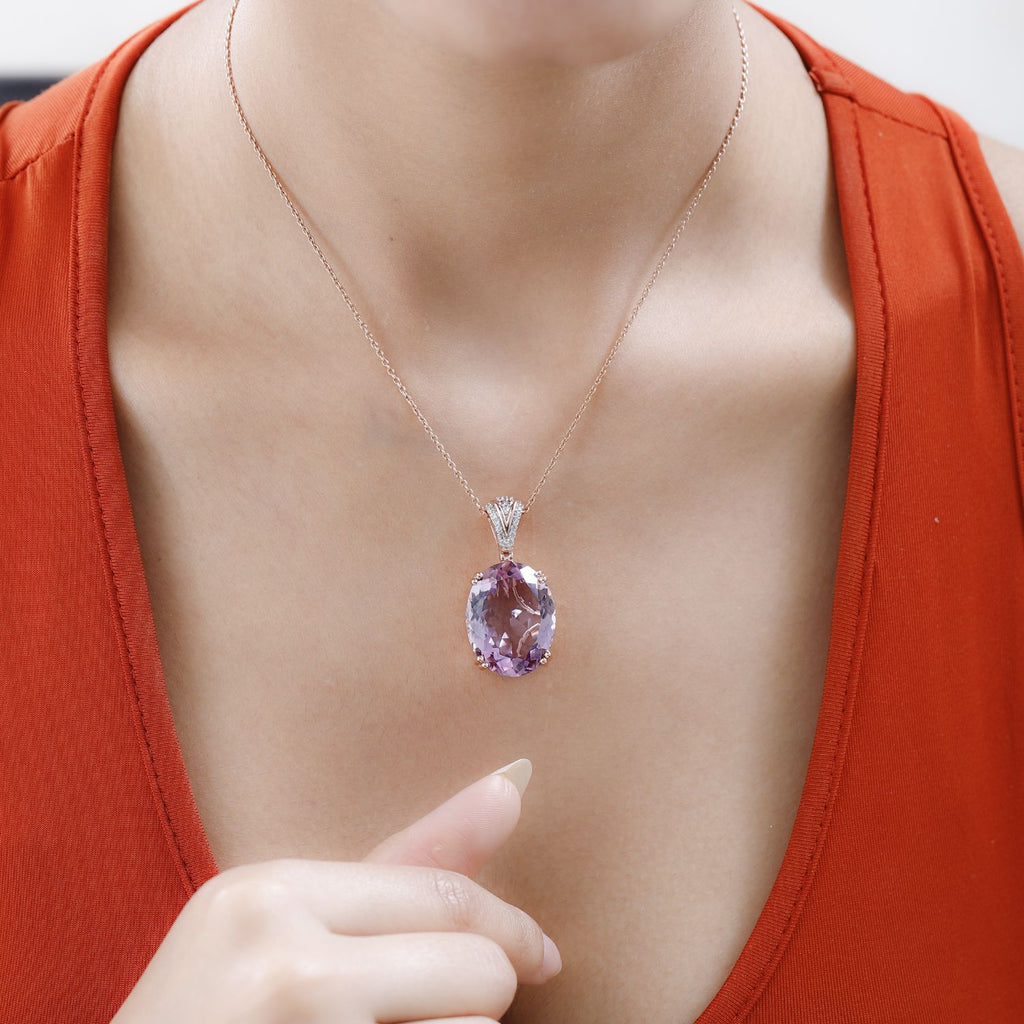 Rose De France Amethyst, weißer Zirkon Anhänger, 925 Silber Roségold Vermeil ca. 25.52 ct