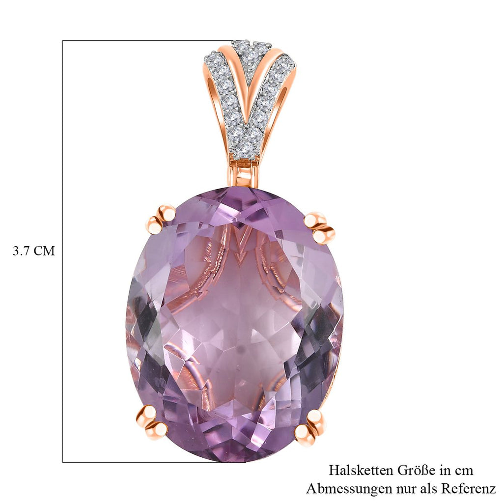 Rose De France Amethyst, weißer Zirkon Anhänger, 925 Silber Roségold Vermeil ca. 25.52 ct