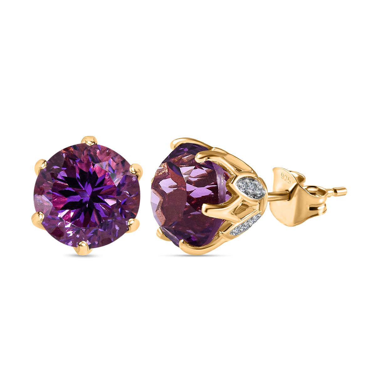 Afrikanischer Amethyst, Weißer Zirkon Ohrringe 925 Silber Gelbgold Vermeil ca. 8.24 ct
