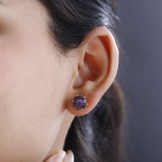 Afrikanischer Amethyst, Weißer Zirkon Ohrringe 925 Silber Gelbgold Vermeil ca. 8.24 ct