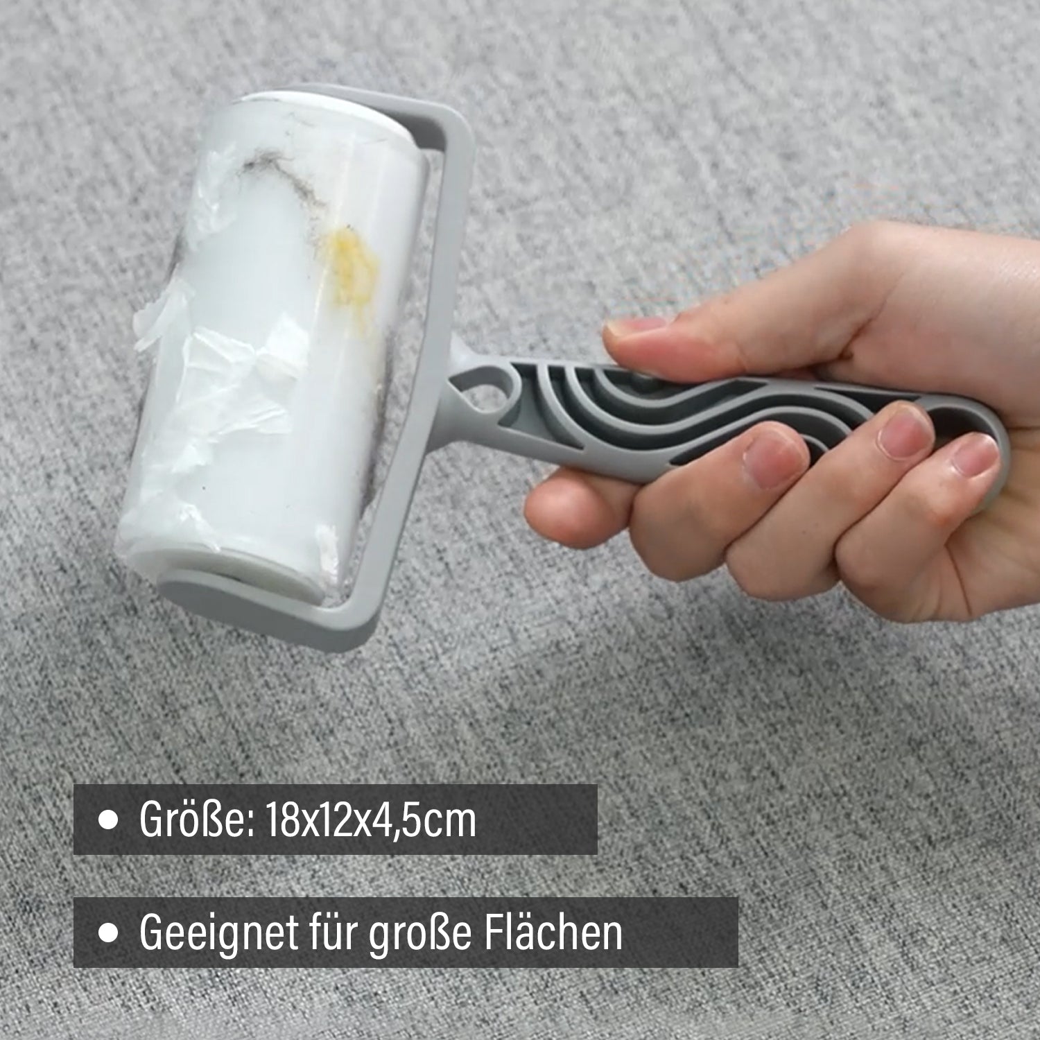 Auswaschbares Fusselroller-Set, 3-teilig,  Hauptroller 18x12x4,5cm, Mini-Streifen 7x1,5x1,5cm