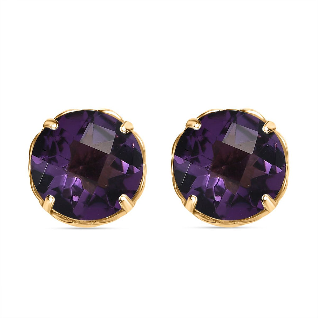 Afrikanischer Amethyst Ohrringe, 925 Silber Gelbgold Vermeil, ca. 3.69 ct