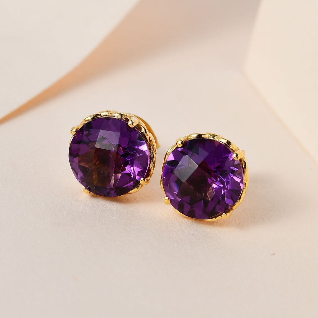 Afrikanischer Amethyst Ohrringe, 925 Silber Gelbgold Vermeil, ca. 3.69 ct