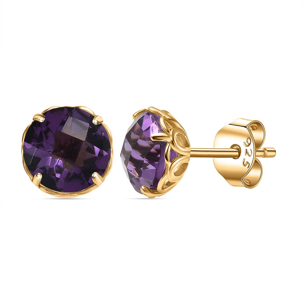 Afrikanischer Amethyst Ohrringe, 925 Silber Gelbgold Vermeil, ca. 3.69 ct