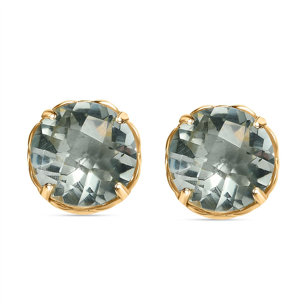Prasiolith Ohrringe 925 Silber Gelbgold Vermeil ca. 3.76 ct