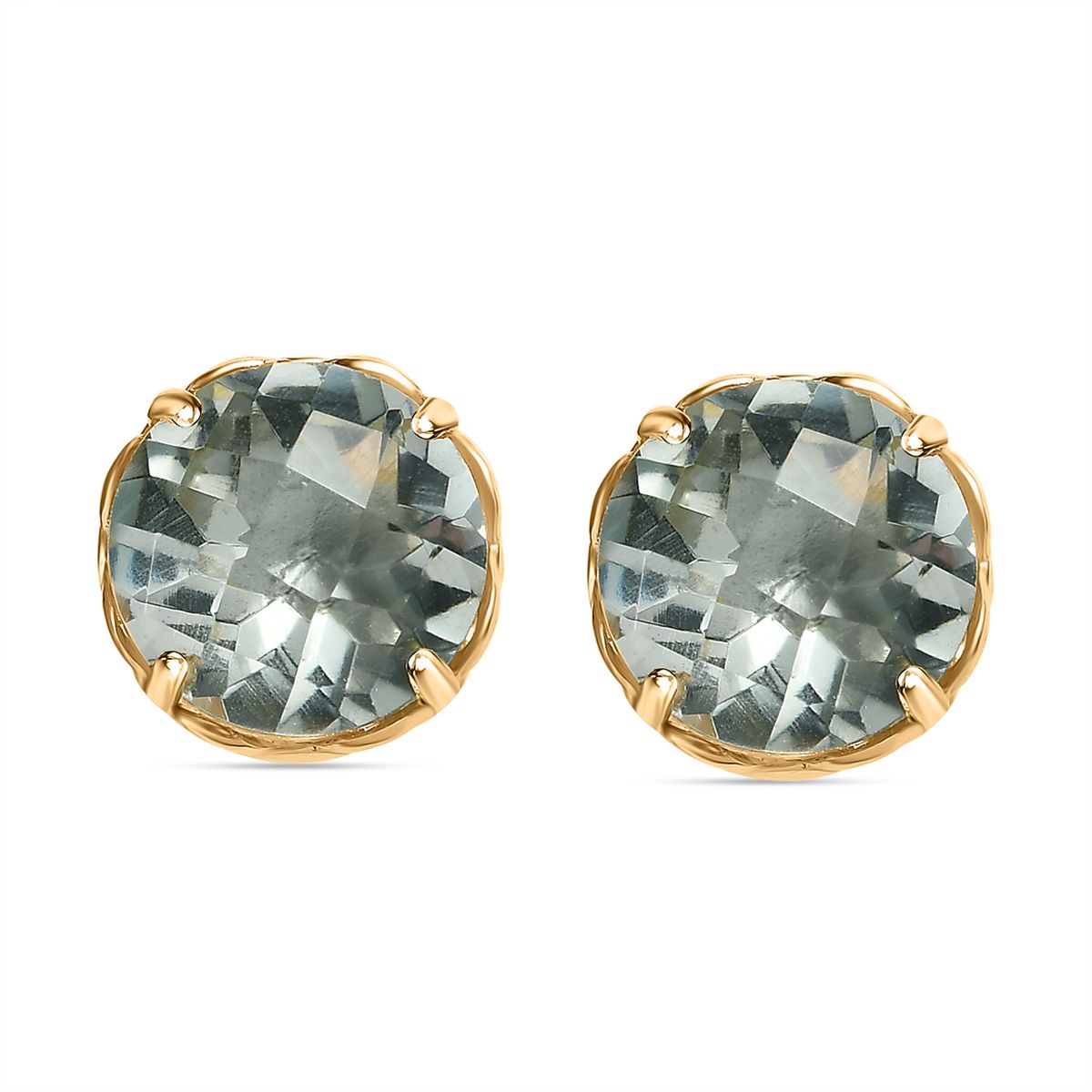 Prasiolith Ohrringe 925 Silber Gelbgold Vermeil ca. 3.76 ct