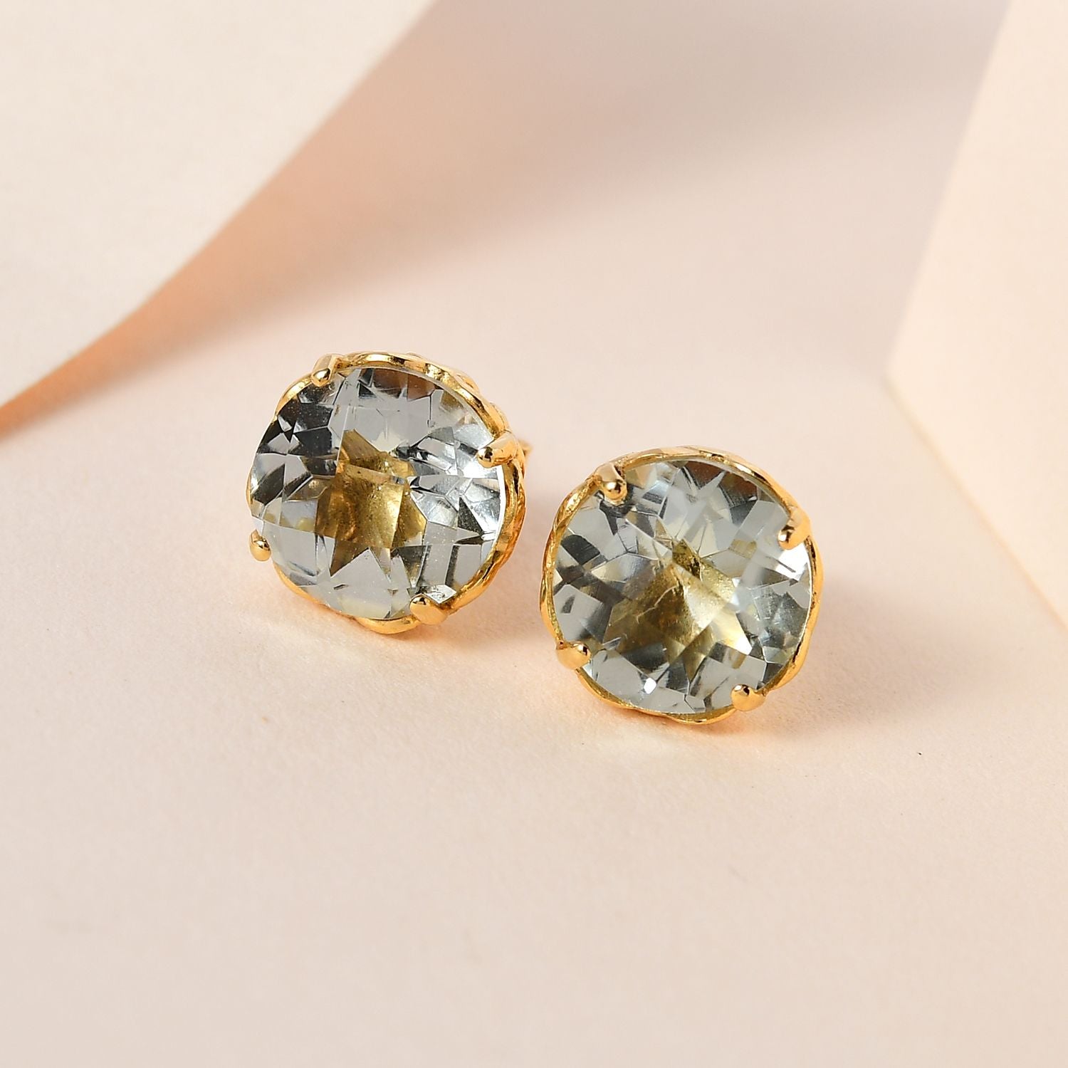 Prasiolith Ohrringe 925 Silber Gelbgold Vermeil ca. 3.76 ct