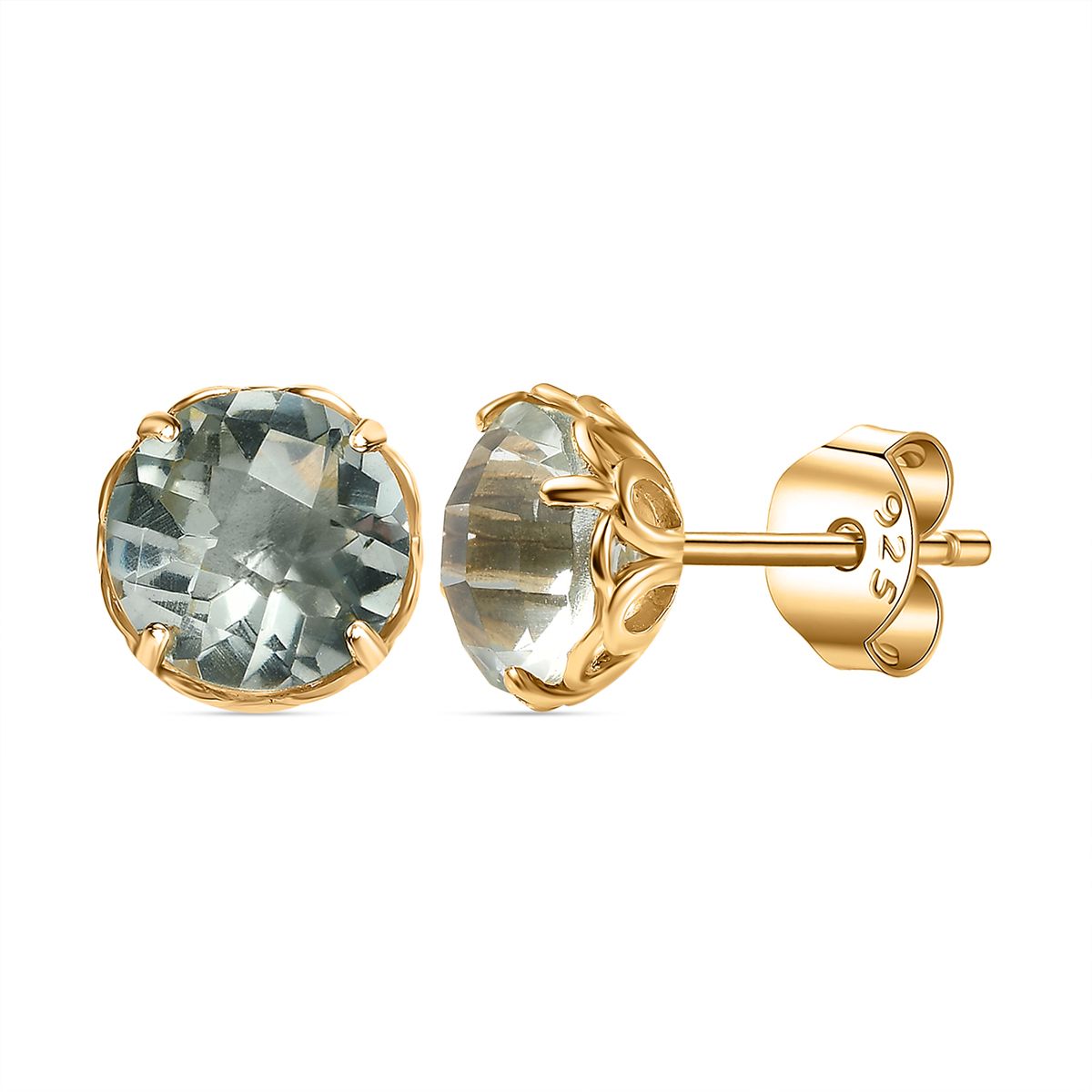 Prasiolith Ohrringe 925 Silber Gelbgold Vermeil ca. 3.76 ct