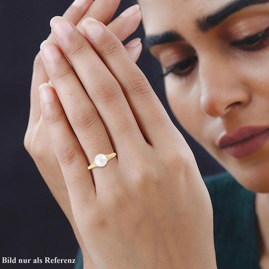 Weiße Süßwasser Perle Ring, 925 Silber vergoldet (Größe 19.00)