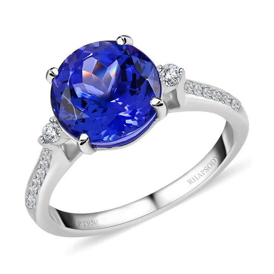 Rhapsody AAAA Tansanit, Weißer Diamant VS/EF Ring, AGI zertifiziert und geprüft 950 Platin (Größe 20.00) ca. 3.25 ct
