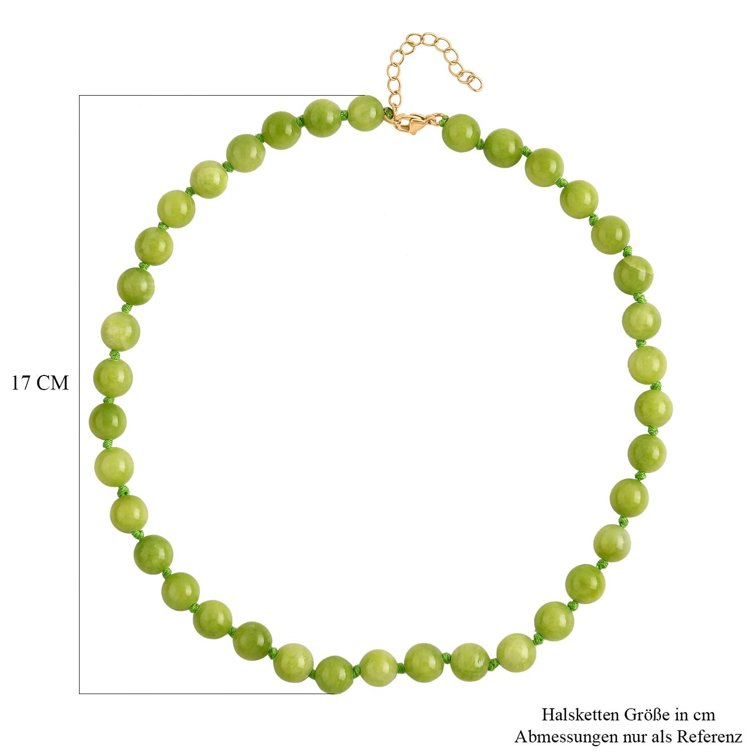 Grüner Quarzit Halskette ca. 45 cm Reiner Edelstahl IP-Gelbbeschichtung ca. 296.00 ct