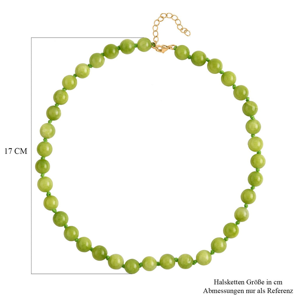 Grüner Quarzit Halskette ca. 45 cm Reiner Edelstahl IP-Gelbbeschichtung ca. 296.00 ct