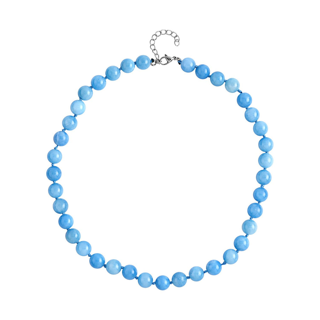 Blauer Quarzit Halskette, (9-11mm), ca. 45 cm, Reiner Edelstahl, ca. 296.00 ct
