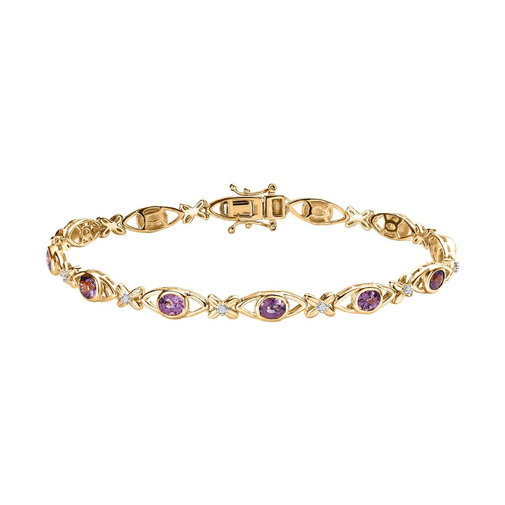 AA Lavendel-Spinell, Weißer Zirkon Armband ca. 20 cm 925 Silber Gelbgold Vermeil ca. 2,71 ct.