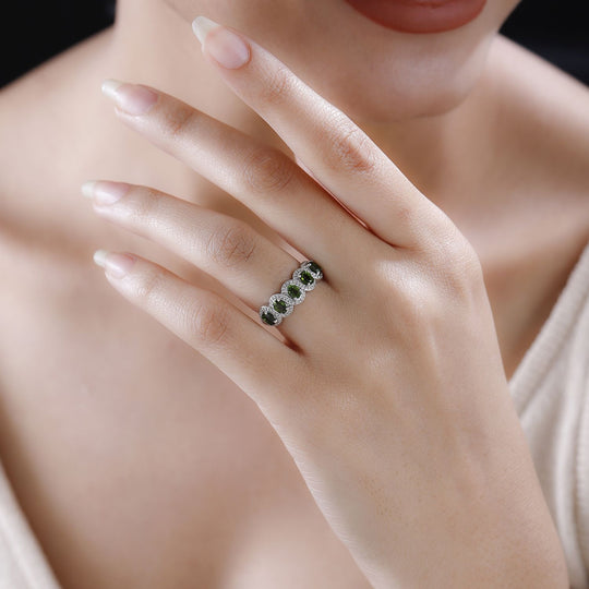 Natürlicher Chromdiopsid Ring, 925 Silber platiniert, ca. 1.00 ct