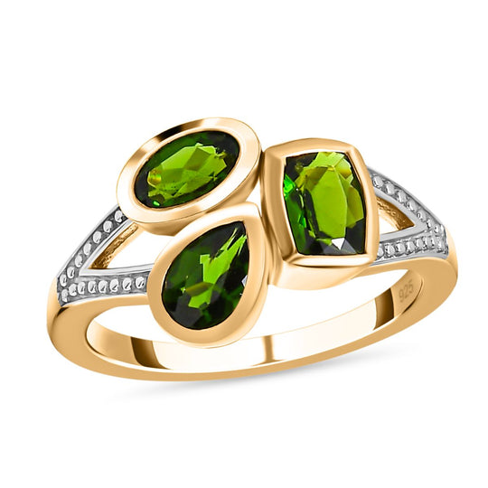 Natürlicher Chromdiopsid Ring, 925 Silber vergoldet ca. 1.46 ct