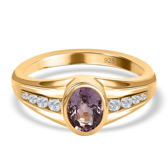 AA Natürlicher Tansanischer Lavendel-Spinell, Weißer Zirkon Ring, 925 Silber Gelbgold Vermeil (Größe 19.00) ca. 1.03 ct