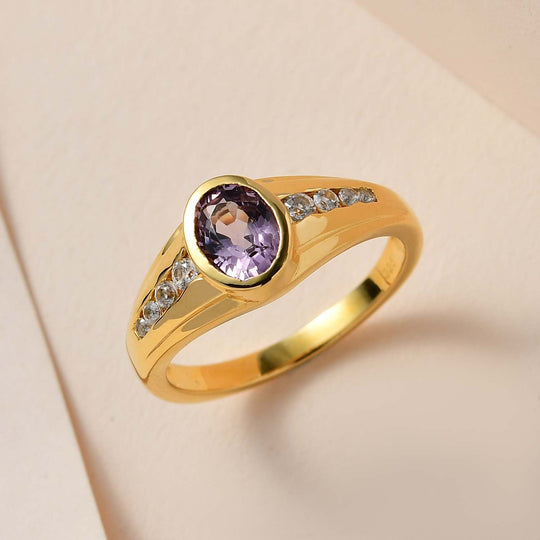 AA Natürlicher Tansanischer Lavendel-Spinell, Weißer Zirkon Ring, 925 Silber Gelbgold Vermeil (Größe 19.00) ca. 1.03 ct