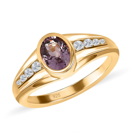 AA Natürlicher Tansanischer Lavendel-Spinell, Weißer Zirkon Ring, 925 Silber Gelbgold Vermeil (Größe 19.00) ca. 1.03 ct