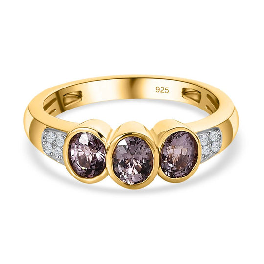 AA Natürlicher Tansanischer Lavendel-Spinell, Weißer Zirkon Ring, 925 Silber Gelbgold Vermeil, (Größe 17.00) ca. 1.38 ct