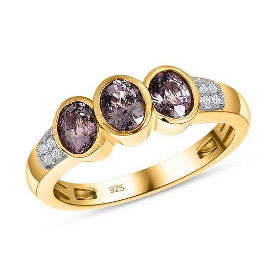 AA Natürlicher Tansanischer Lavendel-Spinell, Weißer Zirkon Ring, 925 Silber Gelbgold Vermeil, (Größe 17.00) ca. 1.38 ct