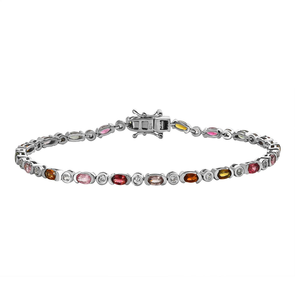 AA Mehrfach-Turmalin, Weißer Zirkon Armband ca. 20 cm 925 Silber platiniert ca. 5.59 ct