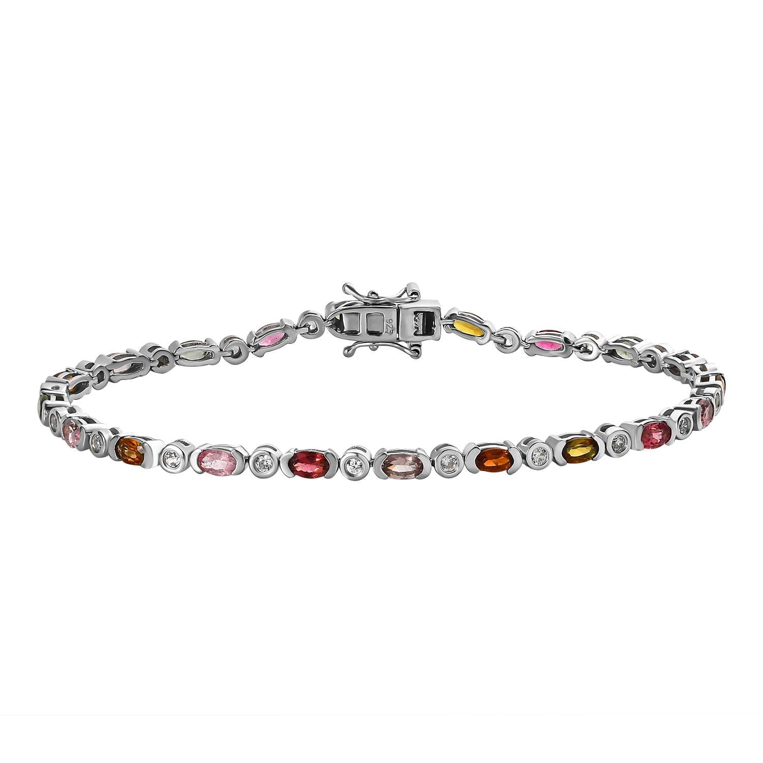 AA Mehrfach-Turmalin, Weißer Zirkon Armband ca. 20 cm 925 Silber platiniert ca. 5.59 ct