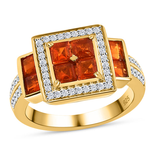 AA Salamanca Feueropal Ring, 925 Silber Gelbgold Vermeil, (Größe 20.00) ca. 1.31 ct