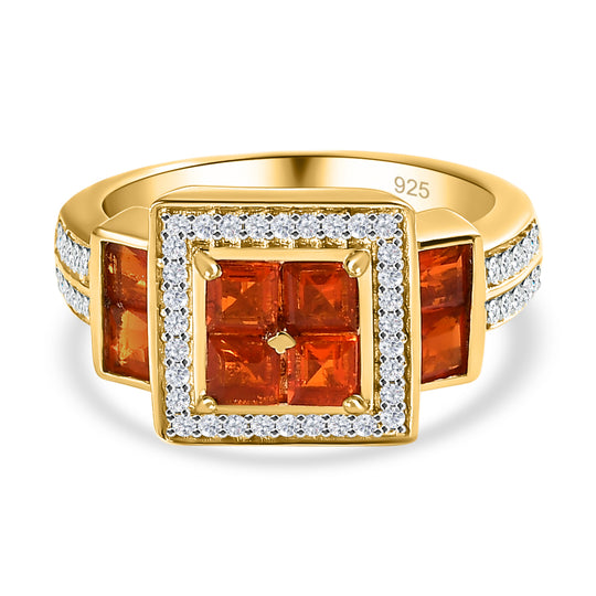 AA Salamanca Feueropal Ring, 925 Silber Gelbgold Vermeil, (Größe 20.00) ca. 1.31 ct