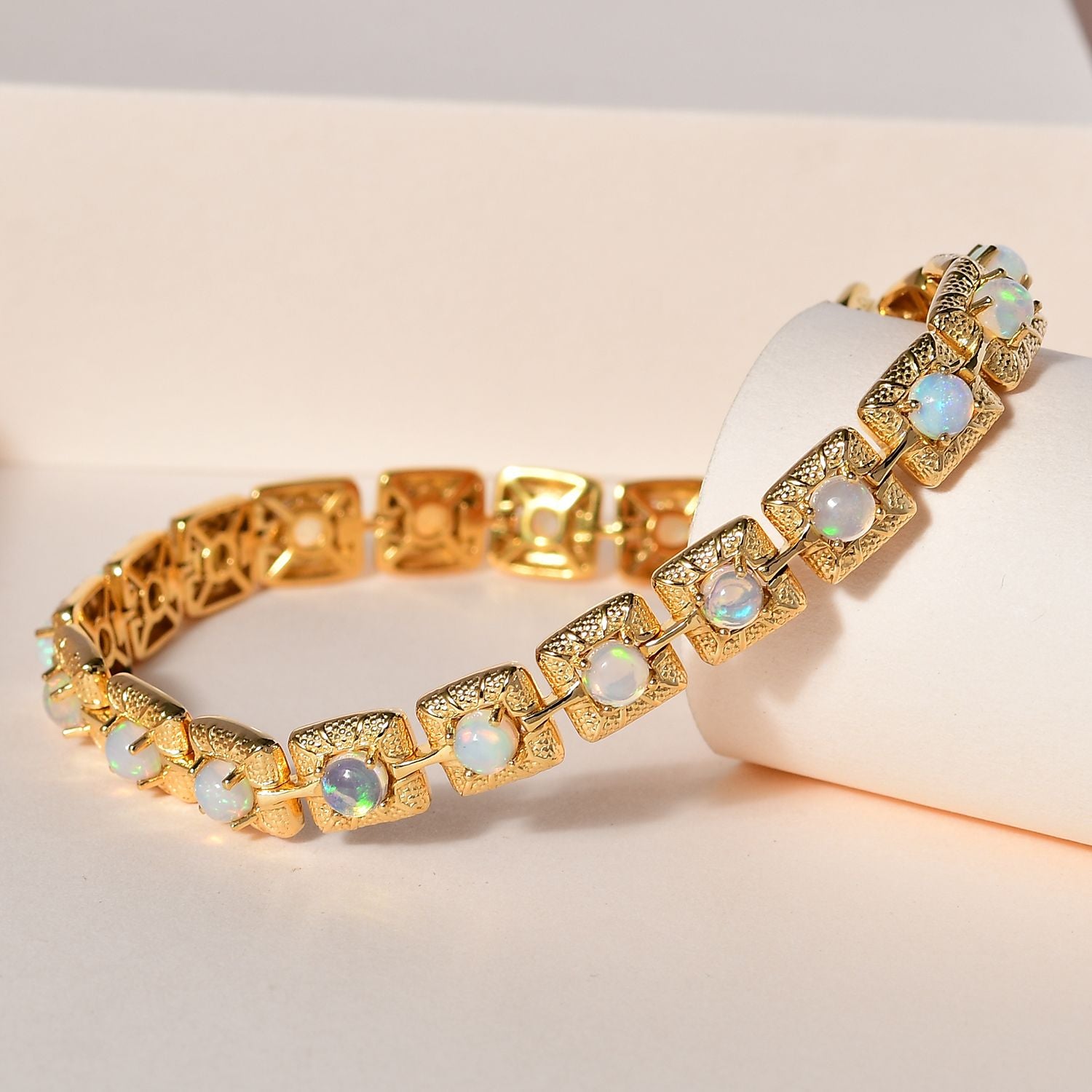 Natürlicher, äthiopischer Welo Opal Armband ca. 20 cm 925 Silber Gelbgold Vermeil ca. 4.29 ct
