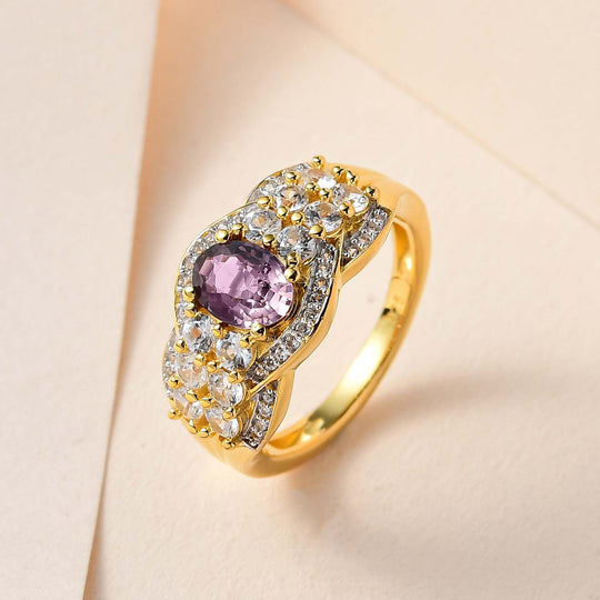 AA Natürlicher Tansanischer Lavendel-Spinell, Weißer Zirkon Ring, 925 Silber Gelbgold Vermeil (Größe 21.00) ca. 2.19 ct