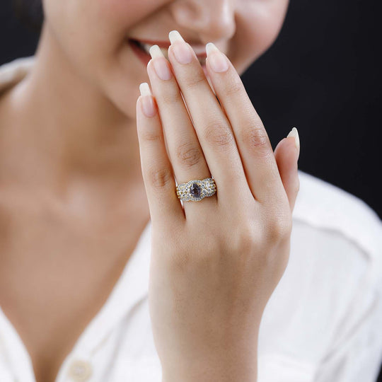 AA Natürlicher Tansanischer Lavendel-Spinell, Weißer Zirkon Ring, 925 Silber Gelbgold Vermeil (Größe 21.00) ca. 2.19 ct