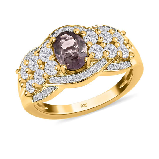 AA Natürlicher Tansanischer Lavendel-Spinell, Weißer Zirkon Ring, 925 Silber Gelbgold Vermeil (Größe 21.00) ca. 2.19 ct