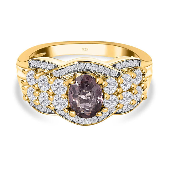 AA Natürlicher Tansanischer Lavendel-Spinell, Weißer Zirkon Ring, 925 Silber Gelbgold Vermeil (Größe 21.00) ca. 2.19 ct