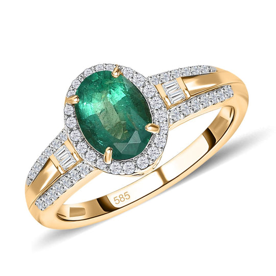 AAA Kagem Sambischer Smaragd, weißer Diamant Ring, 585 Gold (Größe 20.00) ca. 1.38 ct