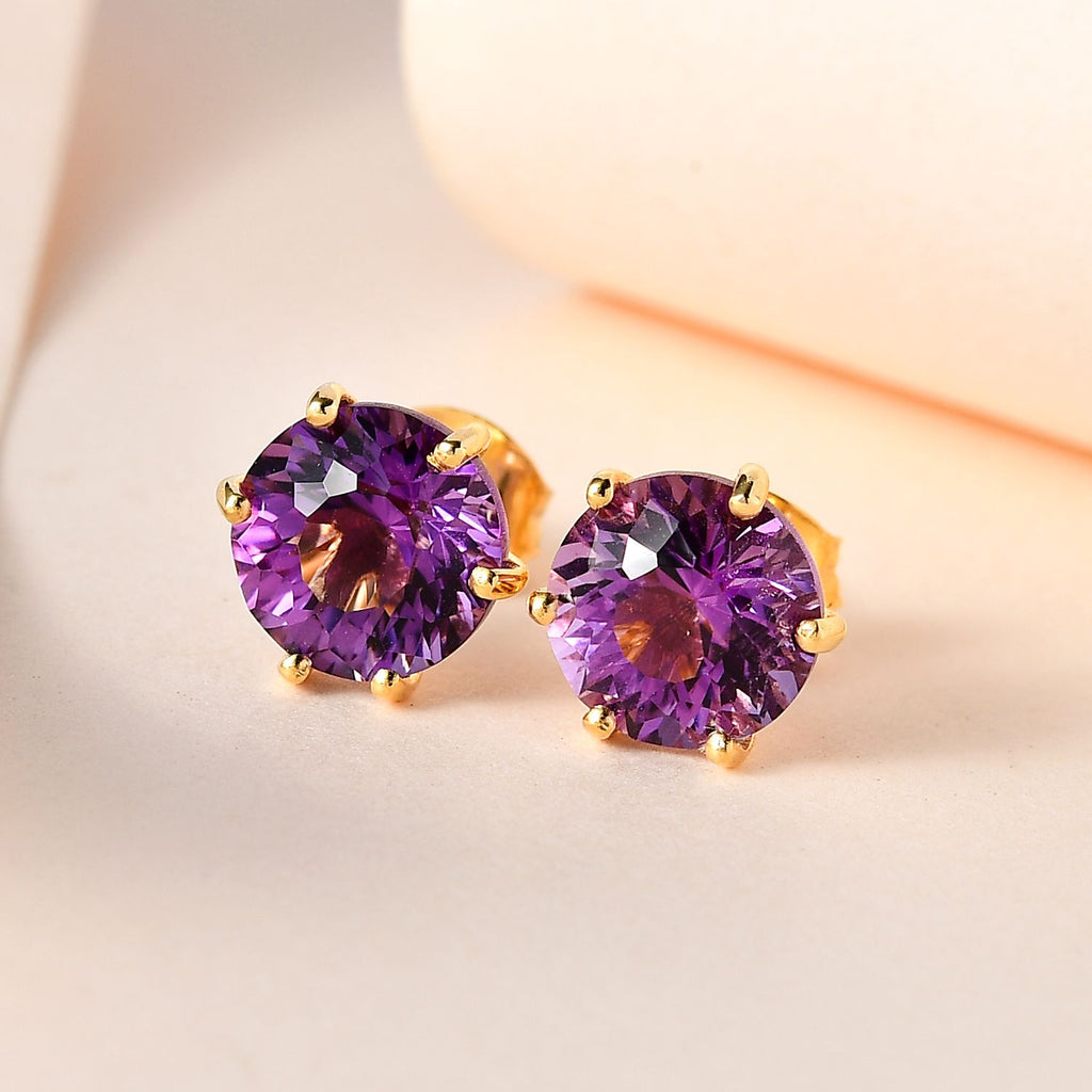 120 Facetten Lusaka Amethyst Ohrringe, 925 Silber Gelbgold Vermeil ca. 4.15 ct