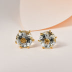 120 Facetten Prasiolith Ohrringe, 925 Silber Gelbgold Vermeil, ca. 4.12 ct