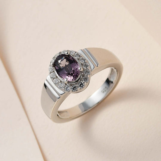 AA Lavendel-Spinell, Weißer Zirkon Ring, 925 Silber platiniert (Größe 21.00) ca. 1.19 ct