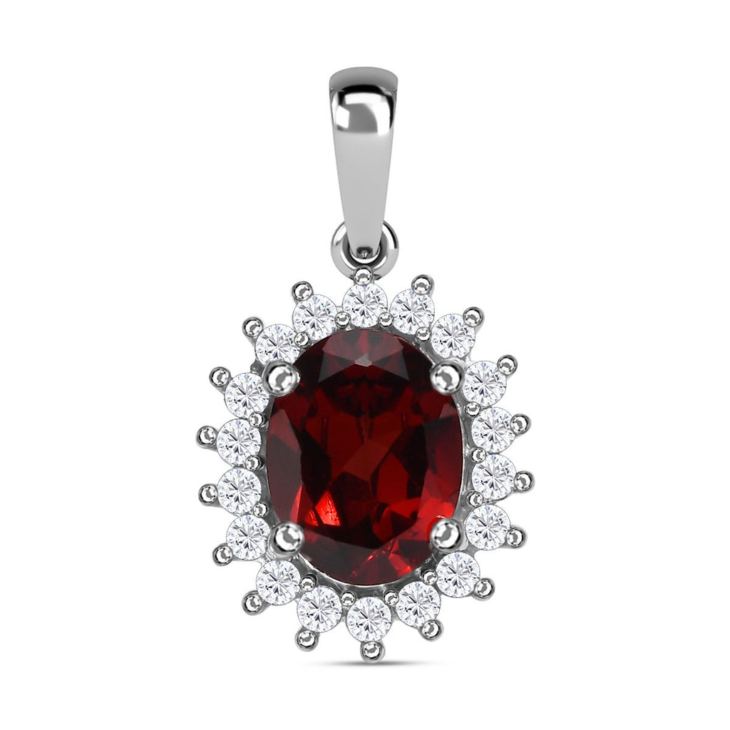 Natürlicher Mosambik Granat, weißer Zirkon Anhänger, 925 Silber rhodiniert ca. 2.30 ct
