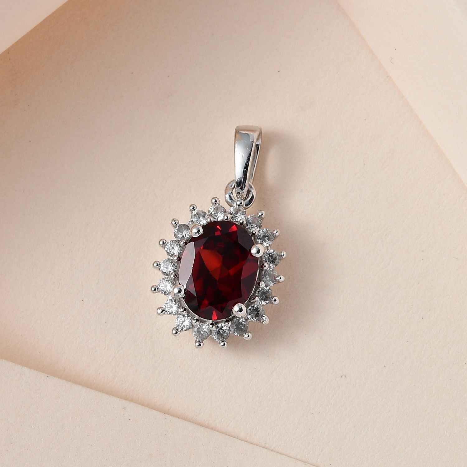 Natürlicher Mosambik Granat, weißer Zirkon Anhänger, 925 Silber rhodiniert ca. 2.30 ct