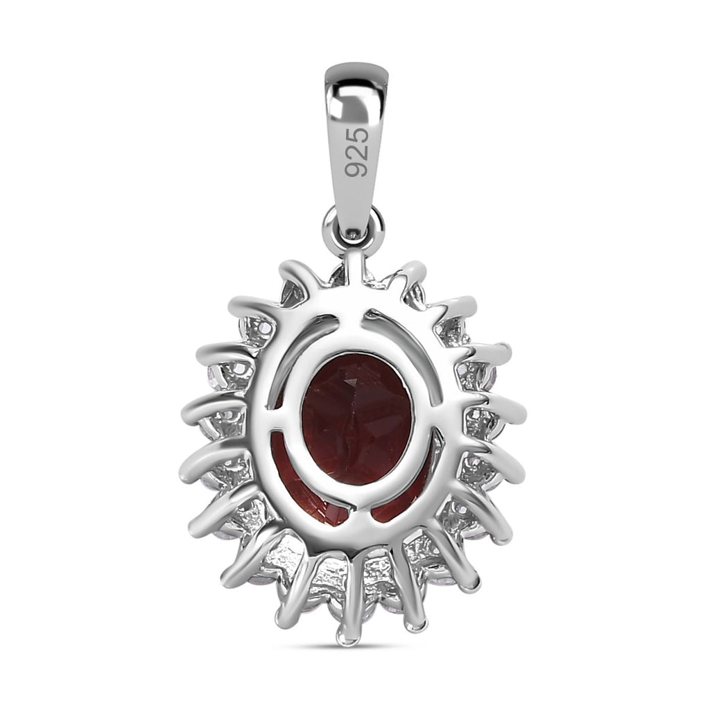 Natürlicher Mosambik Granat, weißer Zirkon Anhänger, 925 Silber rhodiniert ca. 2.30 ct