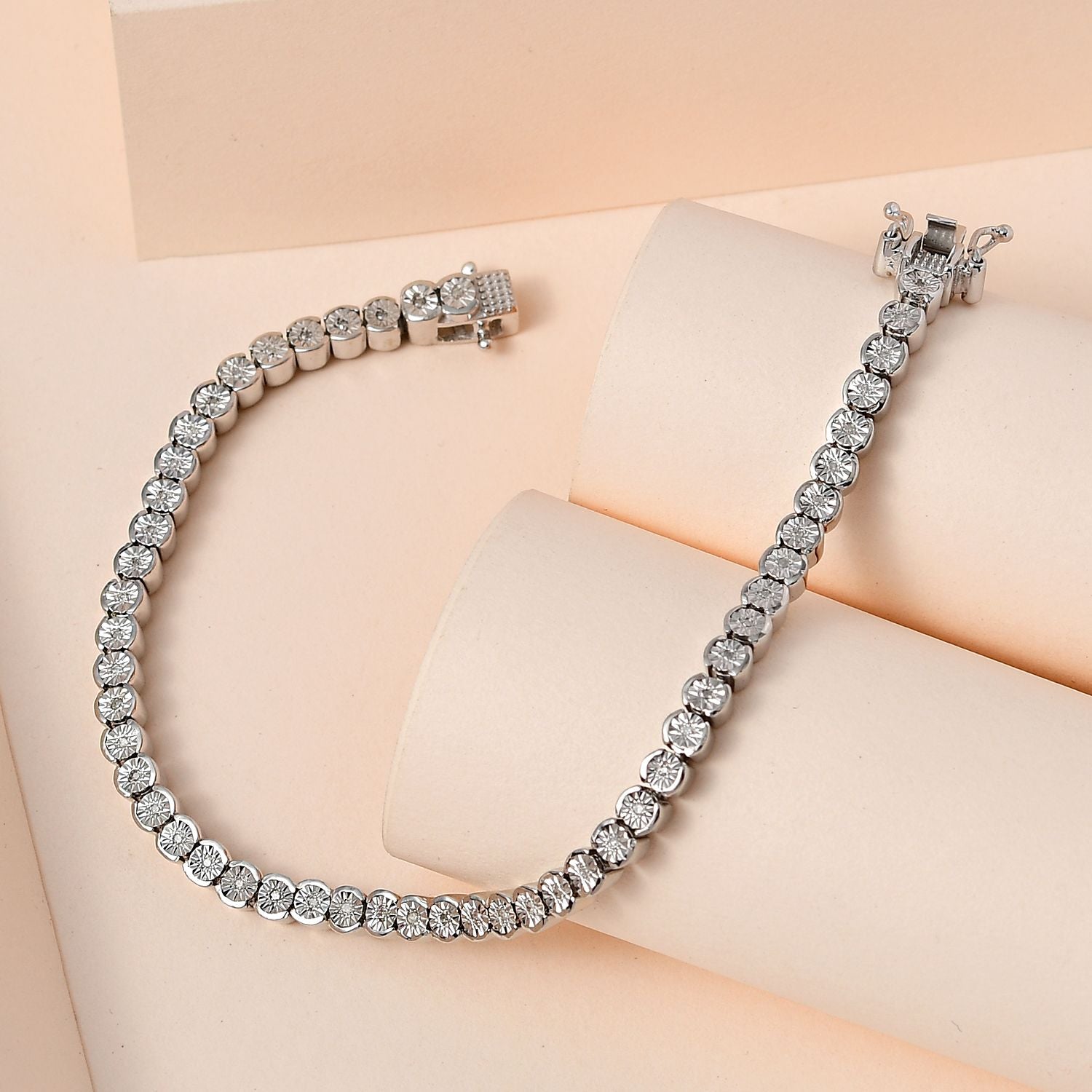 Weißes Diamant Armband, ca. 18 cm, 925 Silber platiniert, ca. 0.25 ct