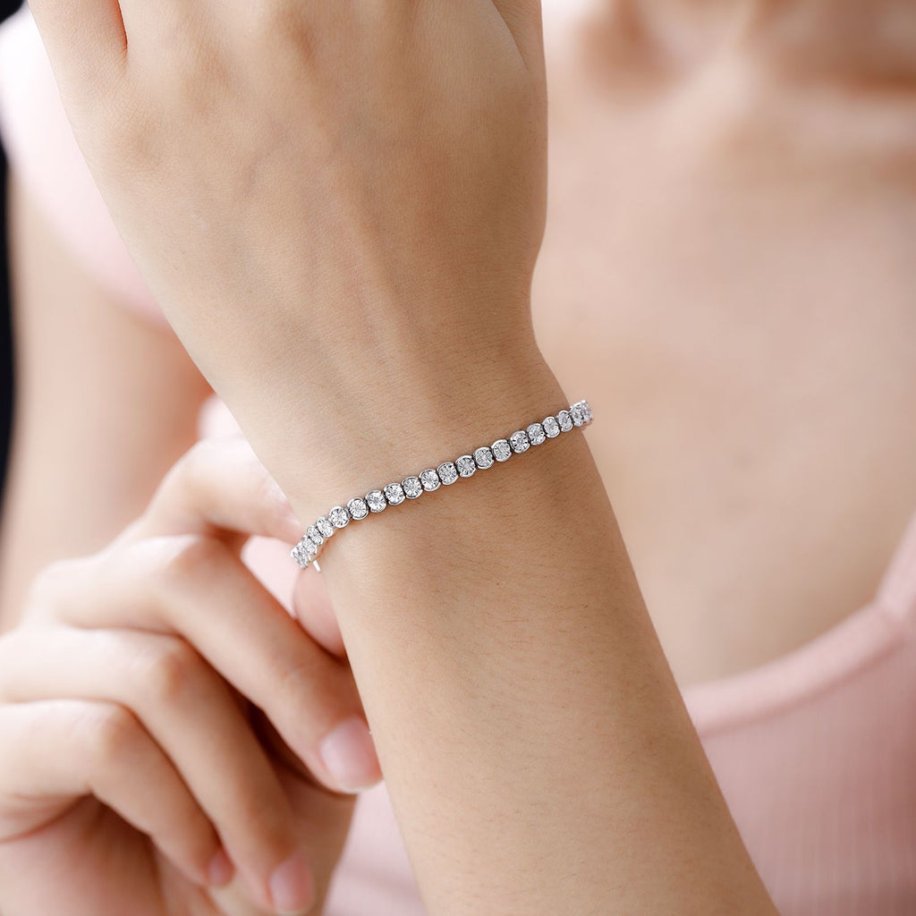 Weißes Diamant Armband, ca. 18 cm, 925 Silber platiniert, ca. 0.25 ct