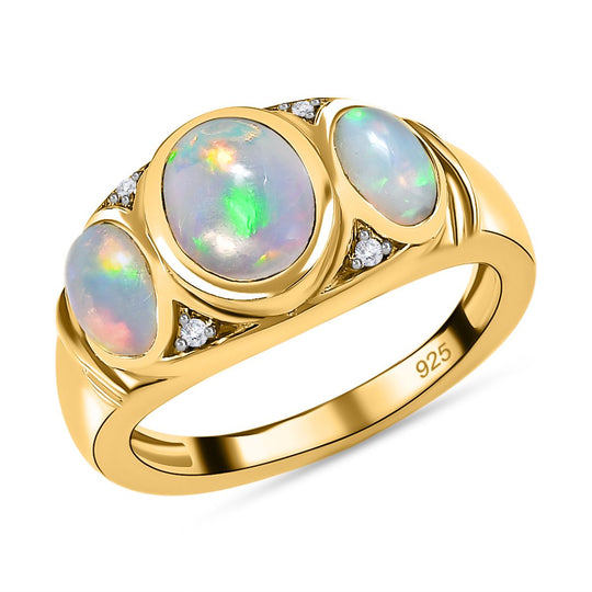 Natürlicher, äthiopischer Welo Opal Ring, 925 Silber vergoldet ca. 1.54 ct