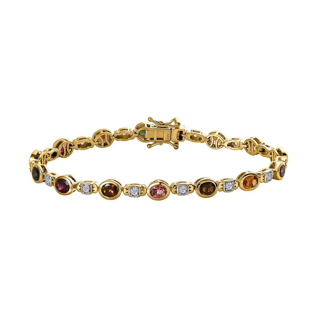 Mehrfarbiges-Turmalin, Weißer Zirkon Armband, ca. 19 cm 925 Silber vergoldet ca. 5.70 ct