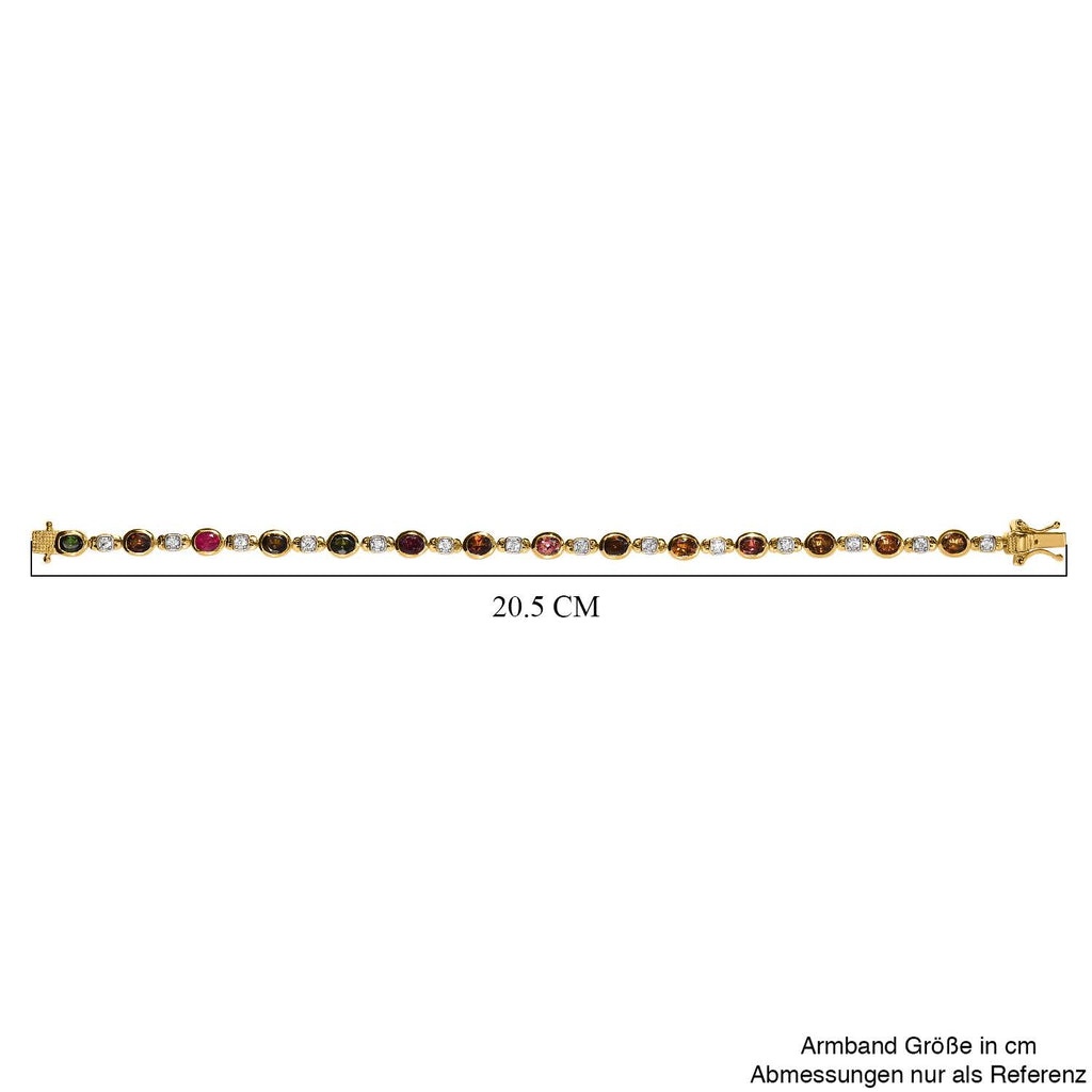 Mehrfarbiges-Turmalin, Weißer Zirkon Armband, ca. 19 cm 925 Silber vergoldet ca. 5.70 ct