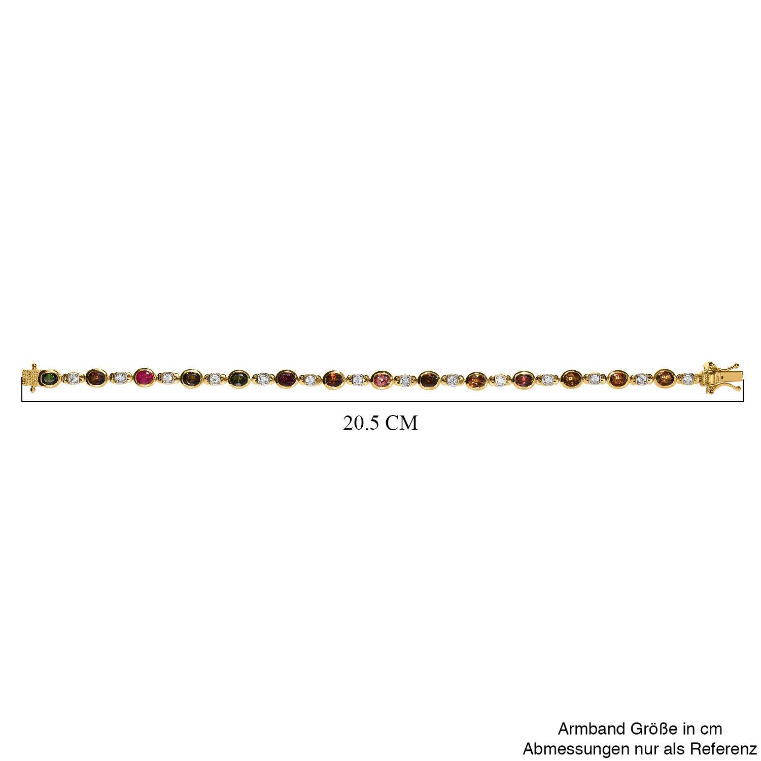 Mehrfarbiges-Turmalin, Weißer Zirkon Armband, ca. 19 cm 925 Silber vergoldet ca. 5.70 ct
