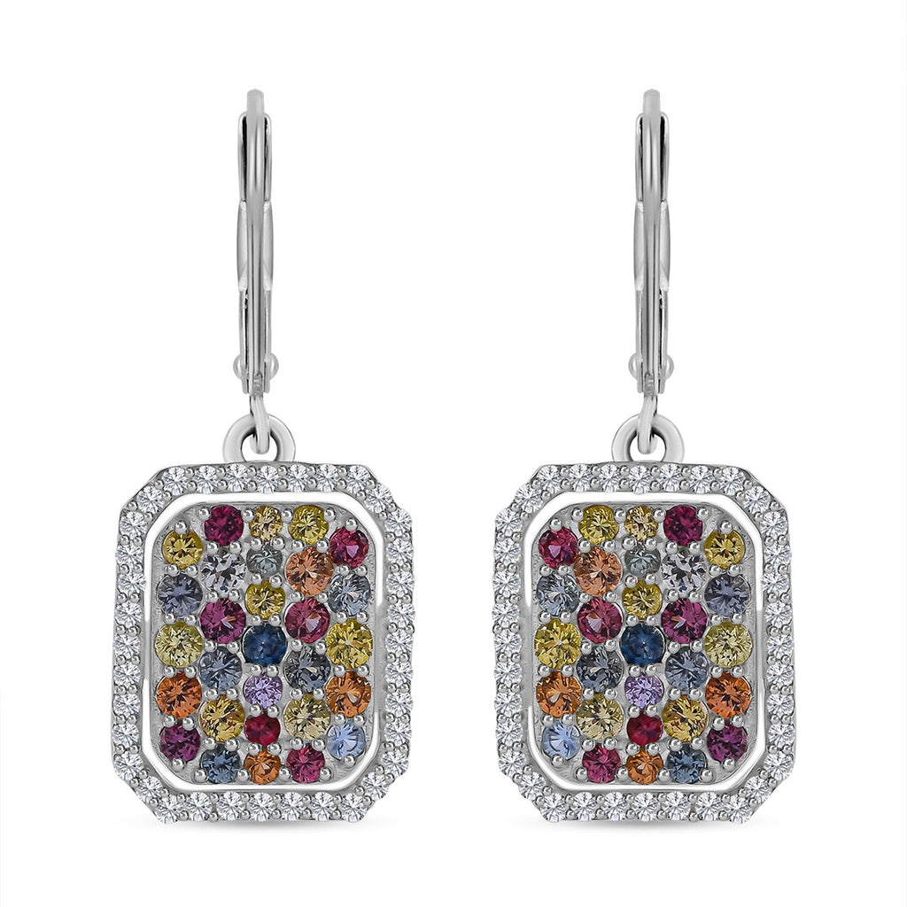 AA Mehrfarbige Saphir Ohrringe, 925 Silber platiniert ca. 3.14 ct