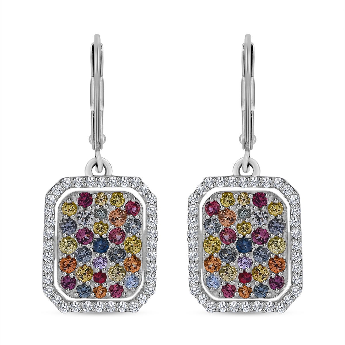 AA Mehrfarbige Saphir Ohrringe, 925 Silber platiniert ca. 3.14 ct