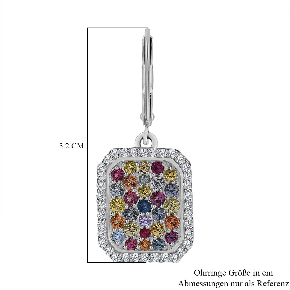 AA Mehrfarbige Saphir Ohrringe, 925 Silber platiniert ca. 3.14 ct